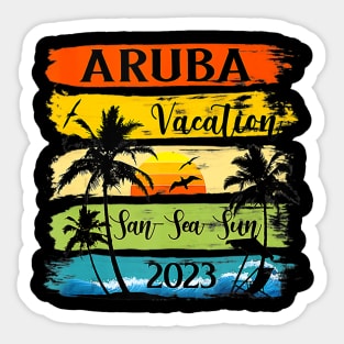 Retro Aruba Family Vacation 2023 Sunset Beach Summer Trip Sticker